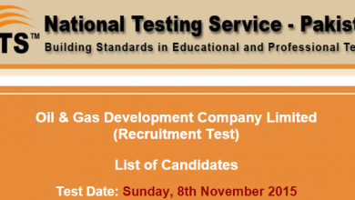 NTS Test Result 2015 OGDCL 8th November Answer Keys