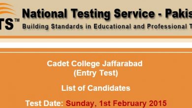 NTS Test Result Cadet College Jaffarabad 2015 Answer Keys 1st February