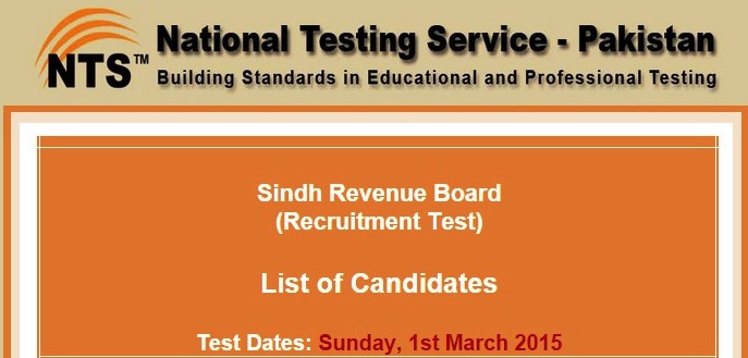 Sindh Revenue Board NTS Test Result 2015 Answers Key 1st March