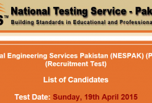 NESPAK NTS Test Result 2015 19th April Answer Keys