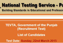 TEVTA Punjab NTS Test Result 2015 Instructors 22nd March Answers Key