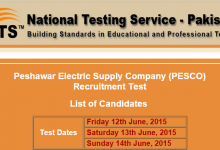PESCO Peshawar NTS Test Result 2015 12th, 13th, 14th June Online