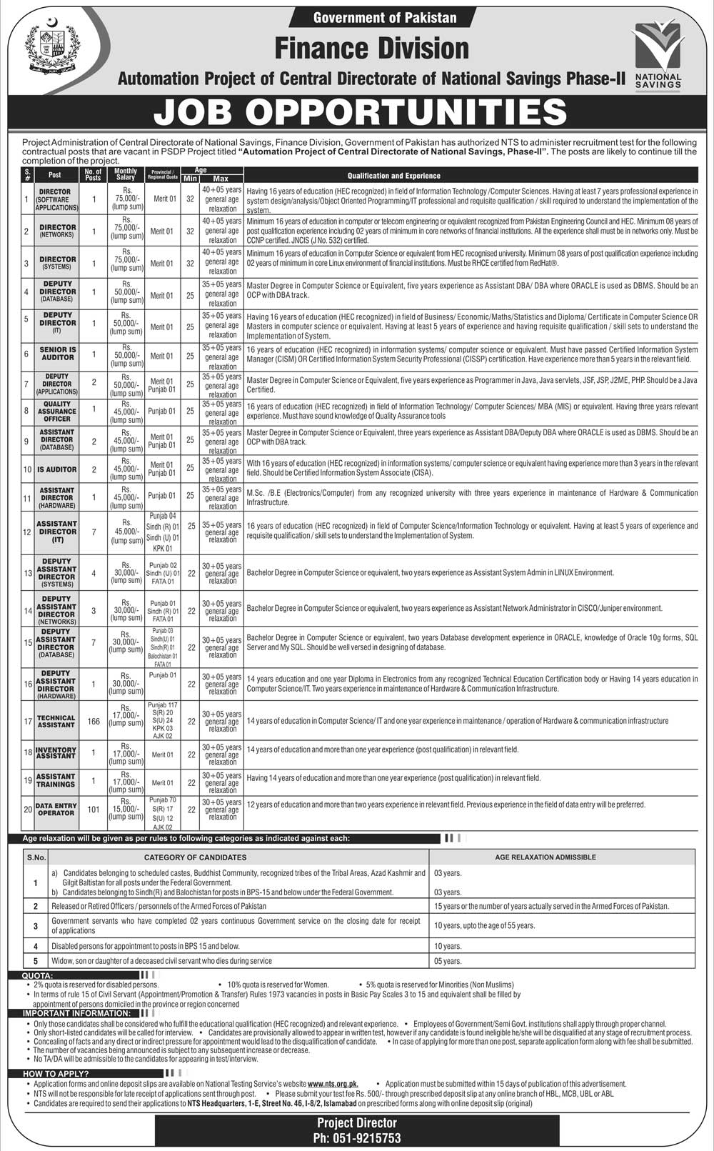 Finance Division Islamabad Jobs 2015 Phase 2 NTS Application Form Download 1