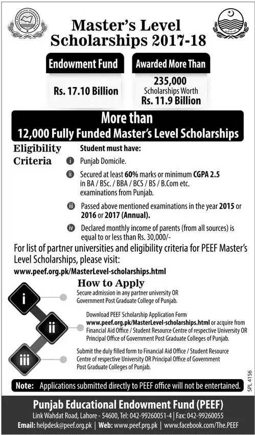 PEEF Scholarship 2026 For Masters Level 1 PEEF Scholarship 2026 For Masters Level Application Form, Last Date