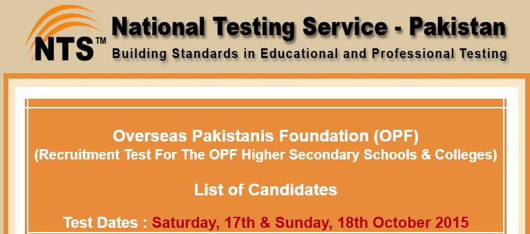 OPF NTS Test Result 2015 17th, 18th October Test Check Online Answer Keys