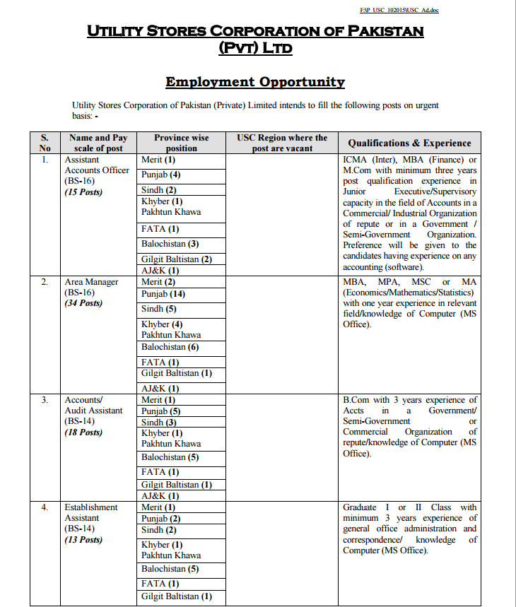 Utility Stores Corporation Jobs October 2015 NTS Form Last Date, Advertisement 2 Utility Stores Corporation Jobs October 2015 NTS Form Last Date, Advertisement