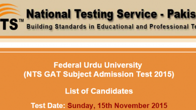Federal Urdu University NTS GAT Subject Test Result 2015 FUUAST Answer Keys