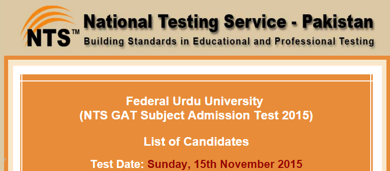 Federal Urdu University NTS GAT Subject Test Result 2015 FUUAST Answer Keys 1 Federal Urdu University NTS GAT Subject Test Result 2015 FUUAST Answer Keys