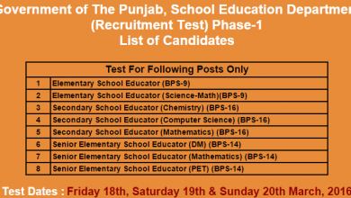 Punjab Educators Jobs Phase 1 Roll No Slips 2016 Result Answer Key