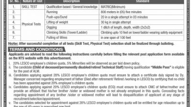 LESCO Jobs 2025 Lahore Latest Advertisement NTS Form Online