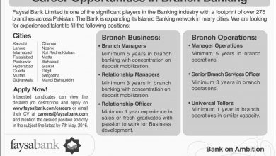 Faysal Bank Limited Jobs 2016 Apply Online Last Date