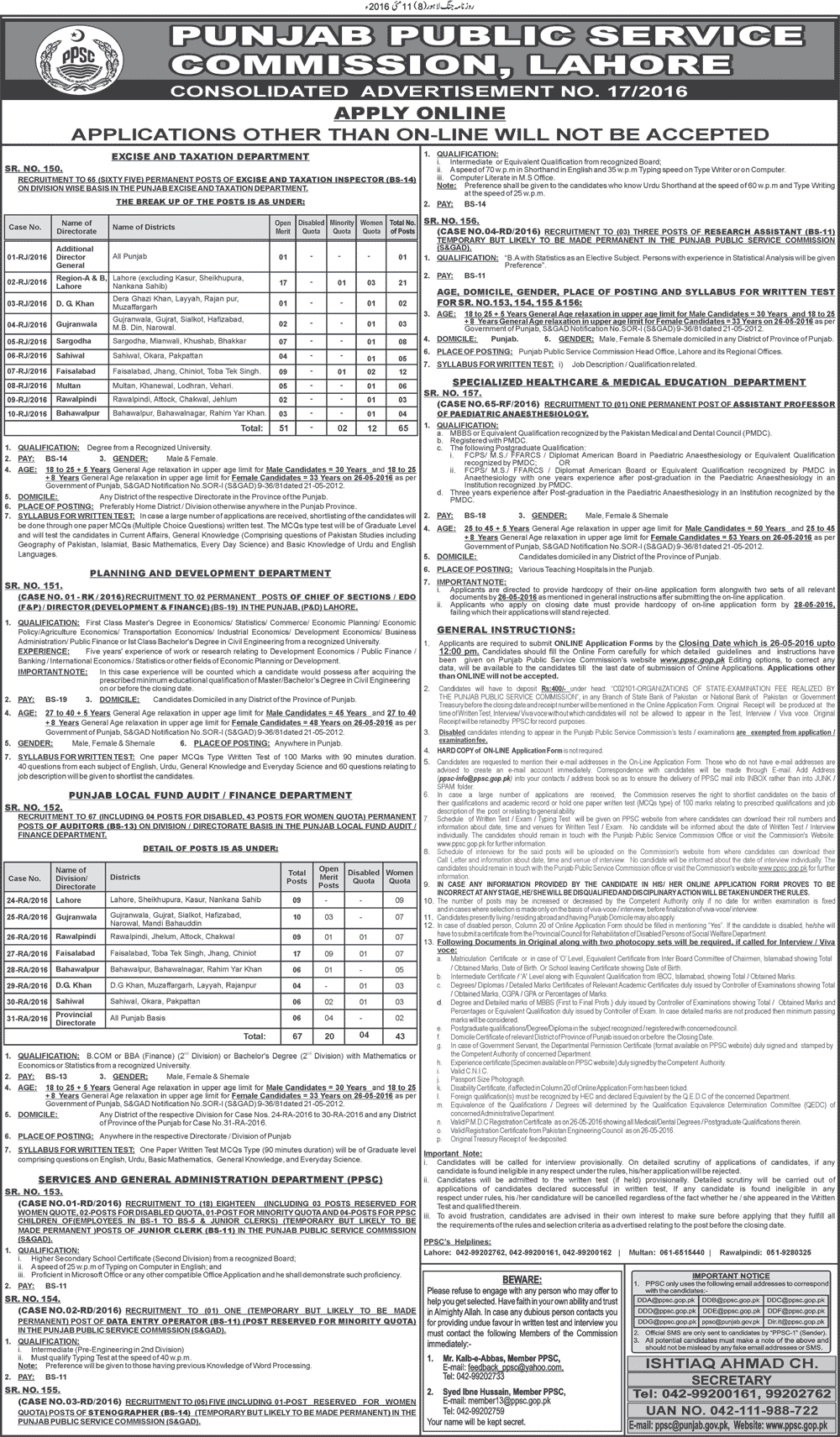 PPSC Excise And Taxation Inspector Jobs 2016 Apply Online, Test Syllabus