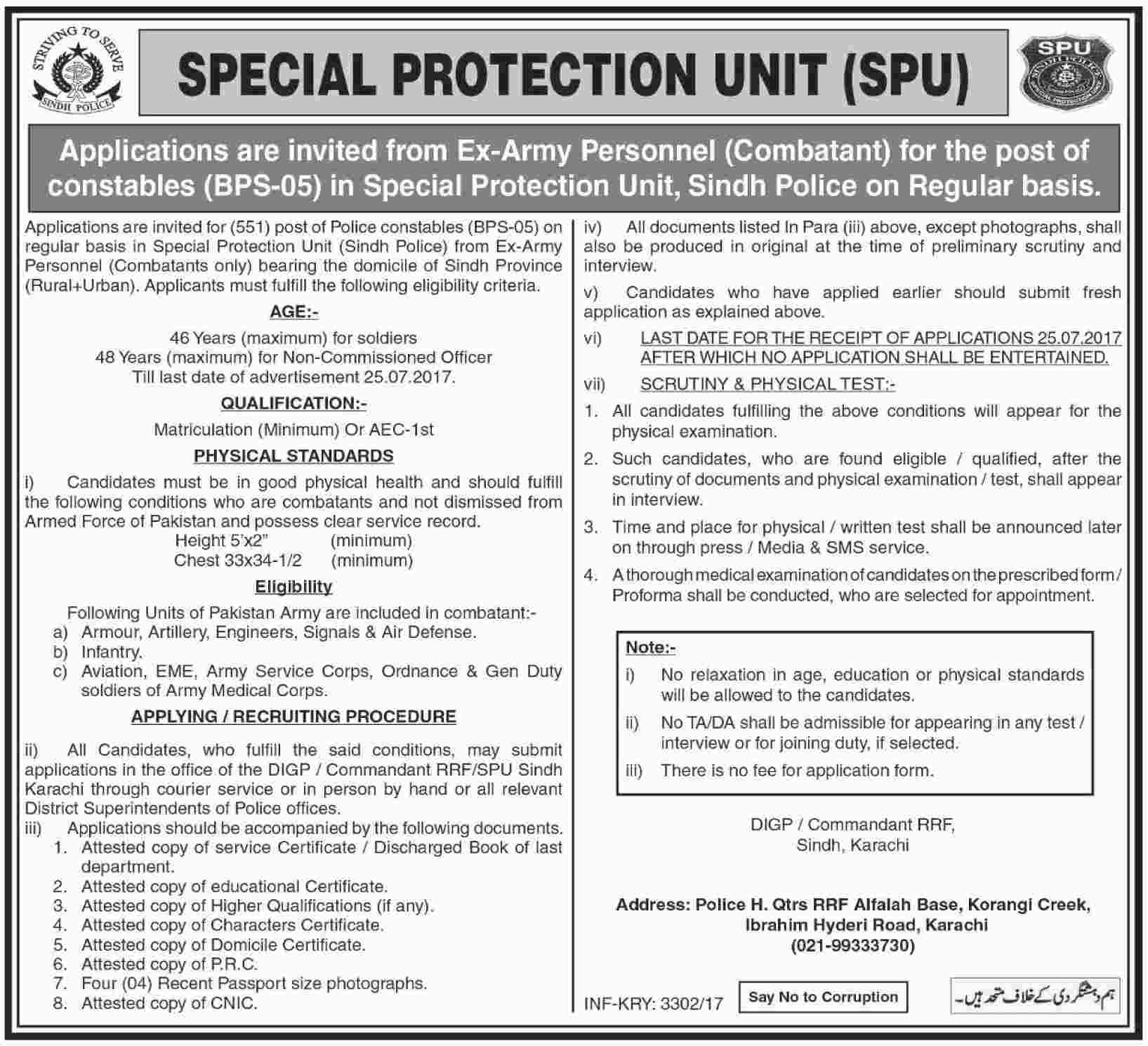 SPU Sindh Police Constable Jobs 2017 Application Form Last Date