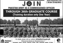 Pakistan Army Commissioned Officer 2016 36th Graduate Registration Online