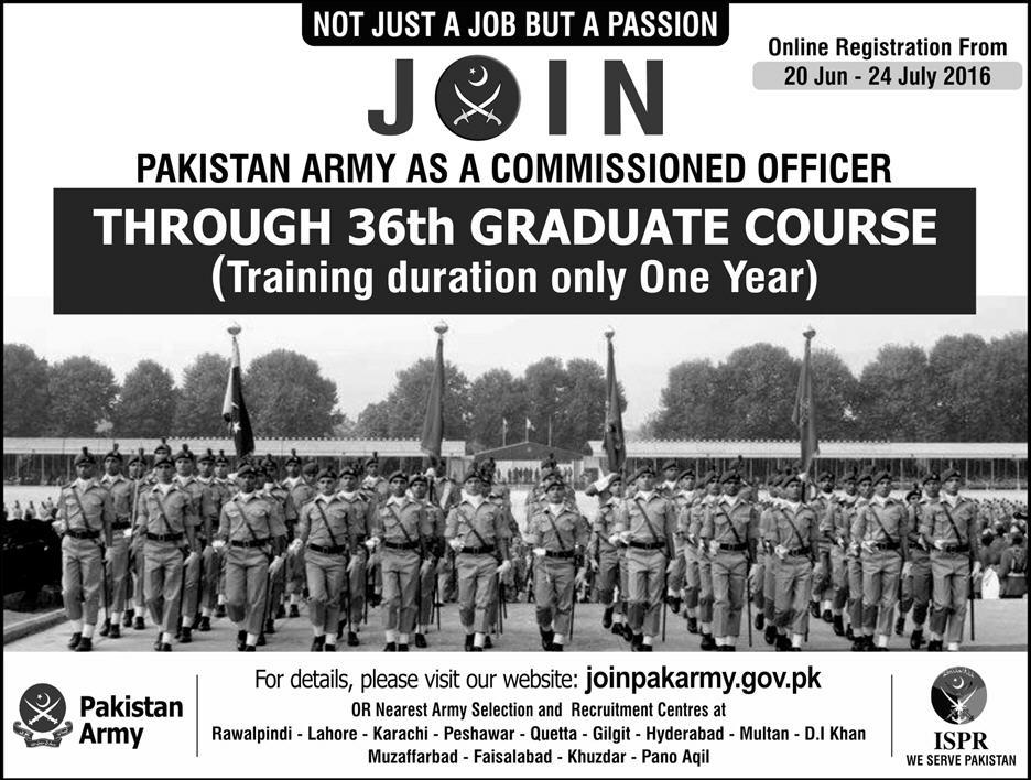 Pakistan Army Commissioned Officer 2016 36th Graduate Registration Online
