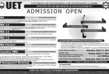 UET MBA Admission Criteria Procedure Form and Schedule 2025