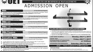 UET MBA Admission Criteria Procedure Form and Schedule 2025