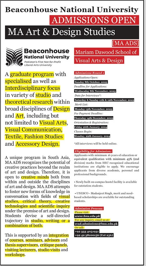 Beaconhouse National University BNU Admission 2025, Fee Structure, Contact, Address 1 Beaconhouse National University BNU Admission 2025