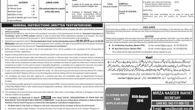 PPSC Junior Clerk Jobs July 2025 Service And General Administration Department