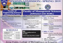Army Public College APCOMS Admission Spring 2025 Apply Online Form, Last Date