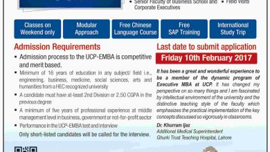 University Of Central Punjab MBA Executive Admissions 2025