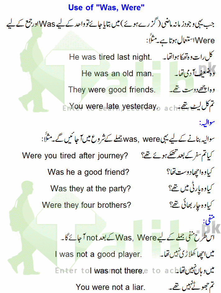 use of was and were in urdu With Examples