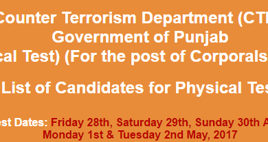 NTS CTD Corporals Physical Test Result 2017 Candidates List