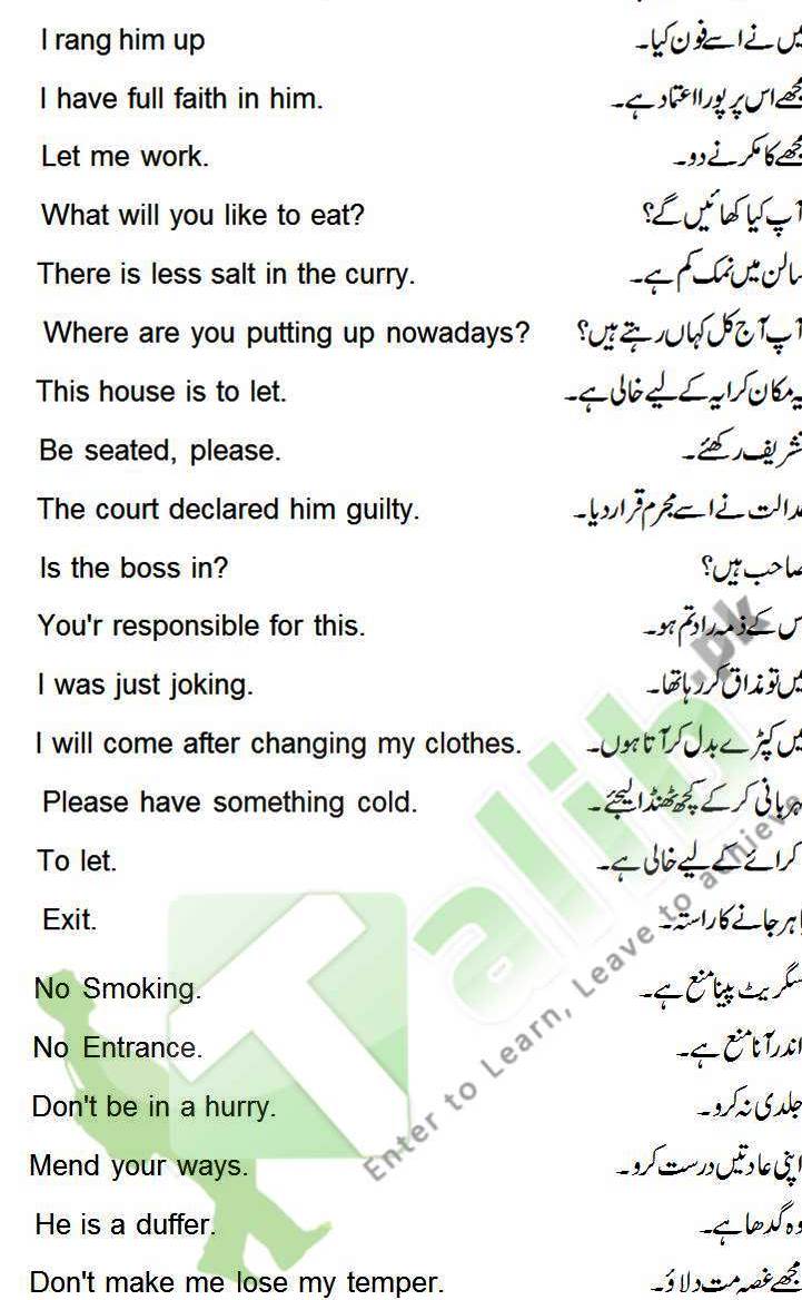 Daily Use English Sentences With Urdu Translation