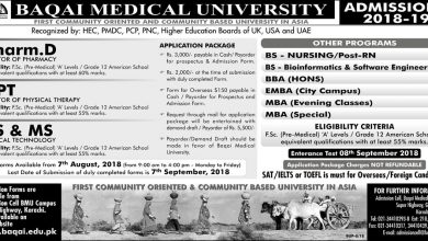 Baqai Medical University Karachi Admissions 2025 BBA, MBA, EMBA, Form, Last Date