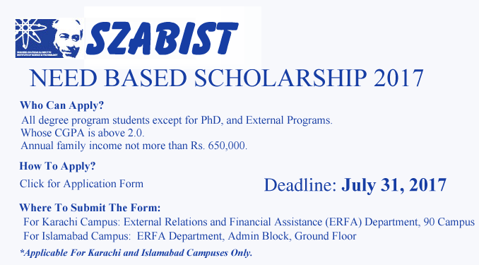 SZABIST Scholarships 2017 Need Based Apply Online, Last Date