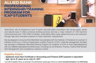 Allied Bank Internship Training Program 2022 For ICAP Apply Online, Last Date