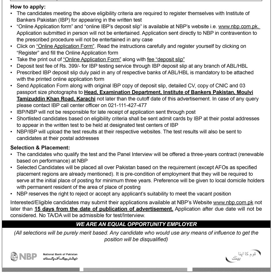 National Bank Of Pakistan NBP Jobs 2017 OG2, OG3 Online Application Form