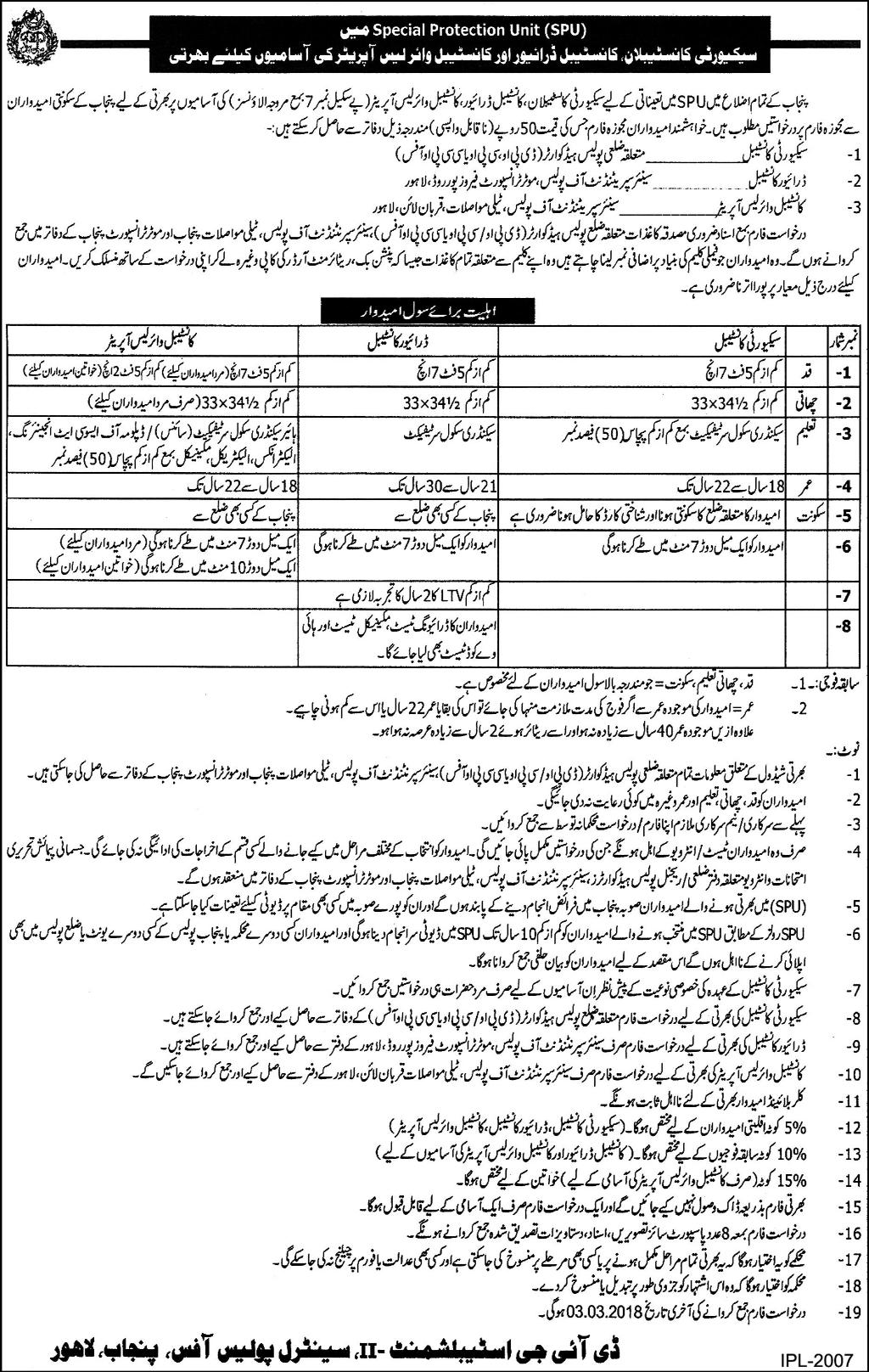 Punjab Police SPU Jobs 2022 Special Protection Unit Application Form, Last & Test Date