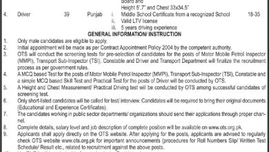 Punjab Transport Department Recruitment 2017 OTS Jobs Application Form, Dates