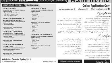 University Gujrat Hafiz Hayat Campus Admission 2025 Spring Form Last Date