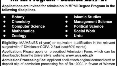 Women University Swabi Admissions 2025 BSC Form, Last Date