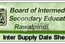 Rawalpindi Board Inter Supplementary Date Sheet 2025