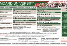 Hamdard University MBBS, BDS Admission 2025 Form, Entry Test Date