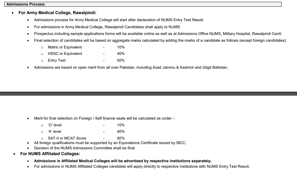 NUMS Entry Test Result 2022 NTS Merit List