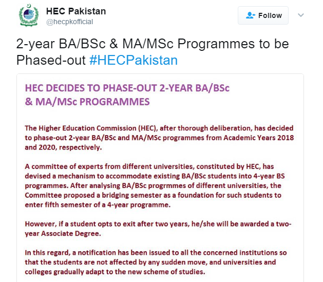 2 Years Bachelor Degree Programs in Pakistan