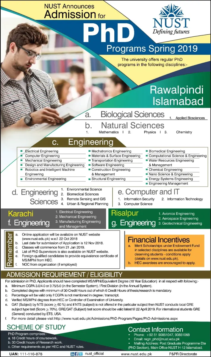 NUST University Islamabad PhD Admission 2026 2 NUST University Islamabad PhD Admission 2026 Online Admission Form Date