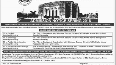 BZU Lodhran Campus Admission 2025 Form, Last Date, Eligibility