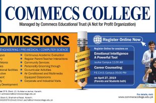 COMMECS College Karachi Admissions 2022 Form Last Date