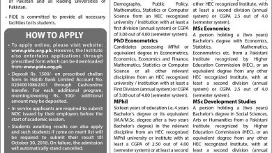 PIDE Islamabad Admission 2025 Postgraduate Form, Last Date