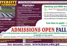 KUST Fall Admission 2026 9 KUST Fall Admissions 2026 Application Form, Last Date