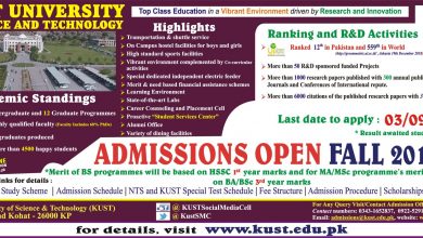 KUST Fall Admissions 2025 Application Form, Last Date