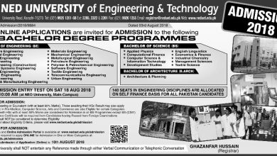 NED UET Karachi Bachelors Admissions 2025 Apply Online, Schedule