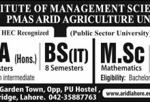 Arid Institute Of Management Sciences Lahore Admission 2025 PMAS application form last date