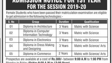 Govt Polytechnic Institute Women Islamabad Admissions 2025