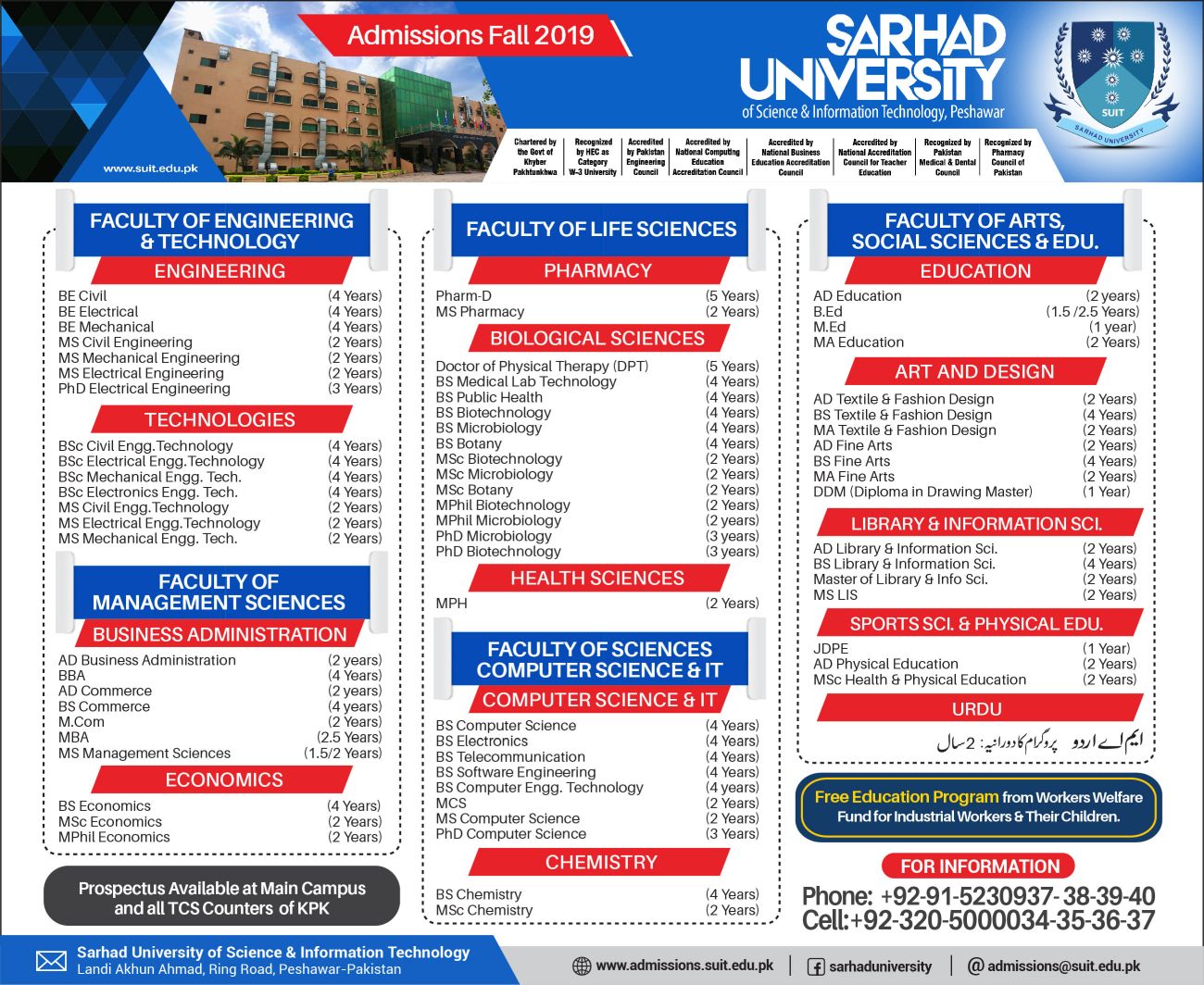 Sarhad University Admission Fall 2019 Form Last Date